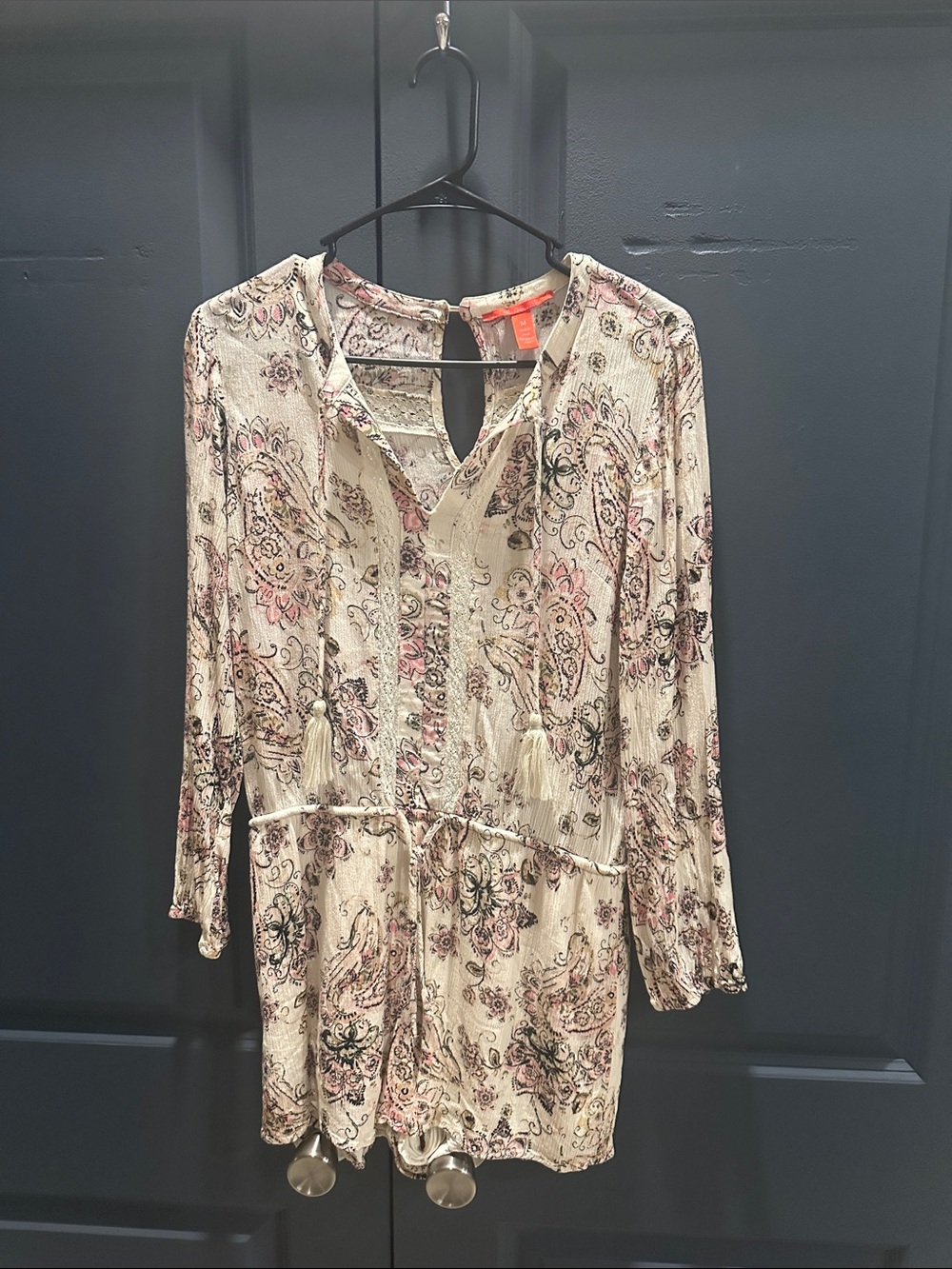 Chelsea & Violet Cream Paisley Tie-Waist Tunic Romper